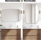 Brushed Nickel Bathroom Mirror, 32"×40" Oval Vanity Mirror with Stainless Steel Metal Frame, Silver Oblong Wall Mount Mirror for Bedroom, Living Room