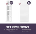 White Polystyrene Tub Wall Surround 32"x 60"x 58" - Waterproof, Easy-to-Install, Two Shelf Units Kit Included - Bathtub Wall Surround Panels - Subway Tiles Pattern, Classic Shelves