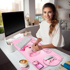 LIMKRIAN Elephant Mouse Pad Desk Mat Set, Kawaii Gaming Ergonomic Mouse Pad with Wrist Support Wrist Rest for Computer Keyboard Cup Coaster, Cute Pink Elephant Office Supplies Desk Decor Accessories
