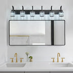 FDPBY 6-Light Crystal Vanity Light, Black Modern Wall Sconce with K9 Crystal Shades, 51.18" Long Over Mirror Lighting for Bathroom, Makeup, Hallway, Elegant & Easy Install