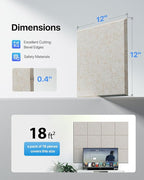 18 Pack Soundproof Wall Panels Self-Adhesive, Square Sound Proof Foam Panels for Wall, High Density Acoustic Panels, Acoustic Panels for Home Office, Reccording Studio 12" X 12" X 0.4" Beige