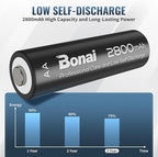 BONAI Rechargeable AA Batteries with Charger, 8+1 Bay Battery Charger with LCD Display for 1.2V NiMH AA AAA 9V, 2800mAh High Capacity Low Self Discharge- 8 Pack