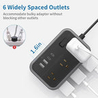Extension Cord 25 Ft NTONPOWER Long Extension Cord with 6 Widely Spaced Outlet, Power Strip with 4 USB Port(2 USB-C), Wall Mount for Home Office, Dorm Room and Nightstand, Black