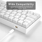Camiysn 60% Mechanical Gaming Keyboard, White Gaming Keyboard with Red Switches, Detachable Type-C Cable Mini Keyboard with Blue LED Light for/PC/Laptop