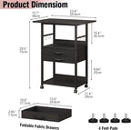 VENNQD Large Printer Stand with Storage Fabric Drawer Under Desk Printer Table with Wheels for Home Office, Printer Cart fit Fax Machine Scanner (Black, 3 Tiers)
