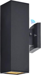 wowlite Outdoor Wall Light with Dusk to Dawn Sensor, 2700K Warm Light LED Up Down Sconce, Waterproof 13" Modern Square Matte Black Exterior Light Fixture Wall Mount for Porch Patio Garage, ETL Listed