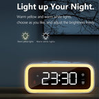 AYI 4in1 Smart Wireless Charging Alarm Clock with Mirror Display | 15W Fast Charger for Phone & Earbuds, 3 Group Alarms, Warm White/Yellow Night Light, Temperature Display Extra USB Port-White