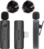 Nicama AS12 USB-C Wireless lavalier Microphone with 2 transmitters for iPhone 15 16 Type-c Android Samsung Smartphone Laptop Live Streaming YouTube TikTok (2TX+RX)