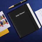 Daily Planner Undated - A4 To Do List Notebook Hourly Schedules, Spiral Appointment Planner for Women and Men,PVC Hardcover, Inner Pocket, Elastic Closure, 8.5" x 11", Black