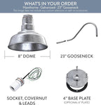 Steel Lighting Co. Hawthorne Barn Light | Outdoor Wall Mounted | 8 inch Dome | 23 inch Gooseneck| Small Farmhouse Light Made in America | Galvanized Exterior/Galvanized Interior