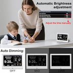 FEYBYLA 2025 New Digital Clock with Temperature/Humidity & Weather Forecast, Auto Time Sync Large Display, Custom Alarms & Medication Reminders, Ideal for Elderly(White, 7-Inch)