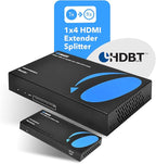 OREI 1x4 HDMI Extender Splitter HDBaseT 4K, Multiple Over Single Cable CAT6/7 4K@60Hz 4:4:4 HDCP 2.2 With IR Remote EDID Management, HDR - Up to 400 Ft - Loop Out - Low Latency - Full Support