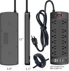 Power Strip Surge Protector - ALESTOR 10 Feet Extension Cord (1875W/15A) with 12 Outlets and 4 USB Ports, 2700 Joules, for Home, School, College Dorm Room, and Office, ETL Listed, Black