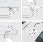 Jgstkcity 2-in-1 Desktop Power Grommet with USB-C Output, 125V, 12A, 2 AC Outlets, 3 USB Charging Ports, White