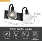 WINSHEN Bathroom Vanity Light with Globe Seeded Glass 2-Lights Industrial Black Wall Sconce Lighting for Foyer Hallway
