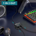 YGITK 3.5mm Audio Switch Bi-Directional, 2-in-1 & 1-in-2 Stereo Audio Switcher with Mute Button, No External Power Required, Includes 3.5mm Audio Cable, fo Speakers, PC, Phone, Laptop, Headphone