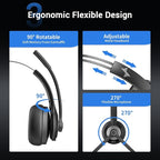 JIAMQISHI Bluetooth Headset - Wireless Headset with Noise Cancelling Microphone, V5.2 Computer Headphones with USB Dongle, Charging Base & Mic Mute for Work/Call Center/PC/Laptop/Online Class/Zoom