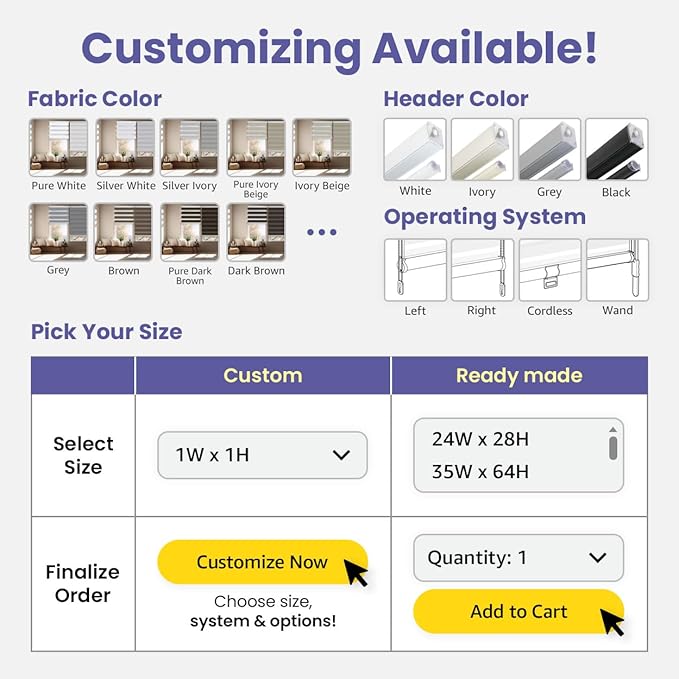 FOIRESOFT Standard Blackout Zebra Roller Blinds [Bonita, Pure White, W 35 x H 64inch] Dual Layer Privacy Shade, Room Darkening, Select 1x1 for Custom