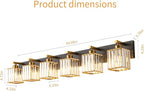 FDPBY Modern Bathroom Vanity Light 6-Lights Black Gold Crystal Bathroom Wall Light Vanity Light Fixtures，44.09-inch Modern Minimalist Design