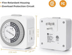G-Homa Timers for Electrical Outlets, 24 Hour Indoor Plug-in Mechanical Timer Mini, 30 Minute Intervals, 3-Prong, Daily On/Off Cycle, for Lights, Lamps (2-Pack,ETL Listed) White