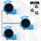 blessny 1/2 HP ETL Listed Carpet Dryer Fan, 2600 CFM Air Blower Mover for Home Drying, 15 Ft Long Cord Portable Floor Blower Fan with 3-Speeds Daisy Chain Function (Blue)