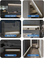 Motion Sensor Led Light Strip - Under Cabinet Lighting with Power Adapter, 6 Adjustable Brightness and Timing, Light Strips for Kitchen Cabinets, Stair, Showcase, Bedroom, 16.4ft 6000K ColdWhite