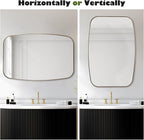 Oval Mirrors for Bathroom, 24"×36" Gold Vanity Mirror with Stainless Steel Metal Frame, Brushed Gold Oblong Bathroom Wall Mounted Modern Mirror for Over Sink