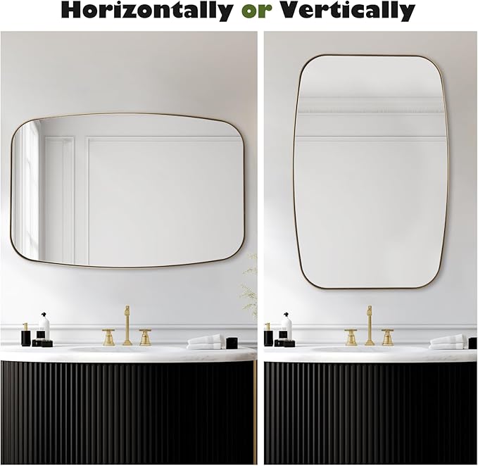 Oval Mirrors for Bathroom, 32"×40" Gold Vanity Mirror with Stainless Steel Metal Frame, Brushed Gold Oblong Bathroom Wall Mounted Modern Mirror for Over Sink