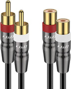 J&D 2 RCA Extension Cable Male to Female, Copper Shell Gold-Plated 2RCA Male to 2RCA Female Cable Stereo Audio Extender Cord Adapter, 6 Feet