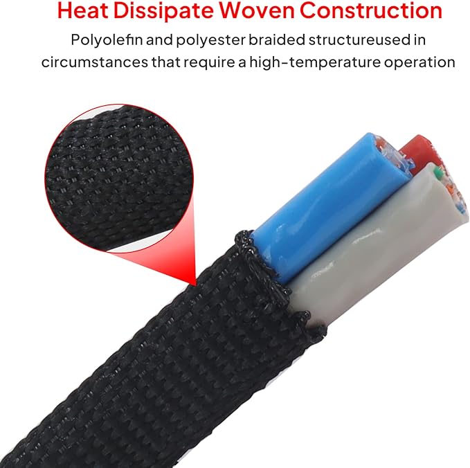 Sonoreboom 2 in 1 Heat Shrink Braided Sleeving Fabric Tubing-Ideal fit Irregular Shape Hose/Cable/Wire (1/2"(12mm), 32FT)