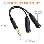 TISINO 6.35mm (1/4 inch) Jack Splitter Cable, 20cm (8 inches), Headphone Splitter Cable, Splitter, Stereo Male to Dual Stereo Female Jack, Compatible with Headphone, Amplifier, Karaoke