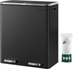 SONGMICS Trash Can, 2 x 8 Gallon (2 x 30 L) Garbage Can for Kitchen, with 15 Trash Bags, 2 Compartments, Plastic Inner Buckets and Hinged Lids, Airtight, Black ULTB60BK