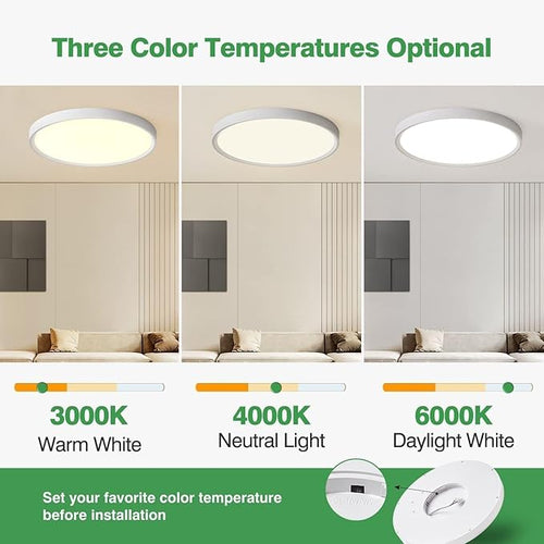 6PK 15.8 Inch LED Flush Mount Ceiling Light, 32W, 3480LM, 3000K/4000K/6000K CCT Selectable, Round Flat Panel Light Low Profile Ceiling Light Fitures for Hallway, Kitchen, Bedroom, Laundry Room, White