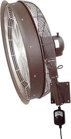 HydroMist Oscillating Wall Mounted Outdoor-Rated Fan, 3-Speed Control on Cord, Alum Fan Blade, Mounting Bracket and Black Cover Included, Residential/Commercial, 24”, Dark Brown