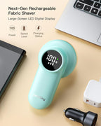 coldSky Rechargeable Fabric Shaver, Lint Shaver with Digital Display, Sweater Shaver with 6-Leaf Blades and Safety Lock, 3-Speeds Defuzzer Remove Fuzz, Pills from Clothes, Furniture, Blanket Green