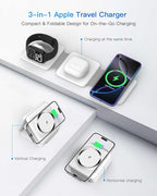 Charging Station for Apple Multiple Devices - 3 in 1 Foldable Magnetic Wireless Charger Dock - Travel Charging Pad for iPhone 16 15 14 13 12 Pro Max Plus Watch & Airpods