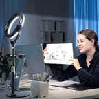 8 inch Desk Ring Light with Stand, Adjustable Computer Circle Light for Video Conference Lighting, Zoom Calls, Virtual Meeting, Video Recording, Selfie Light with Phone Holder for Streaming, Podcast