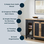 Martin Svensson Home Rustic 65" Black and Driftwood Solid Wood TV Stand with Storage