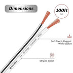 InstallGear Speaker Cable - 14 Gauge AWG (100ft - White) - White Speakers Wire Cable - Speaker Wire for Outdoor, Automotive, and Marine