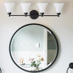 LOUSACE 4 Light Bathroom Vanity Light Matte Black Bathroom Lighting Fixtures Over Mirror with Opal White Frosted Glass Shade, Vintage Traditional Wall Lighting Fixture Vanity Lights for Bedroom