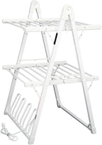 SHARNDY Electric Heated Clothes Drying Rack,Foldable Heated Garment Dryer with Timer Shut-Off Laundry Rack for Clothes Shoes Socks,Aluminum Alloy,White,Plug & Play,(39.37x25.98x23.82in)