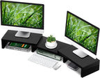 TAVR Dual Monitor Stand Riser Office Desktop Organizer Stand for 2 Monitors, Adjustable Length and Angle 3 Shelf, Extra Long Multifunctional Stand up to 43.3" fit Computer, Laptop, TV, Black