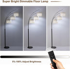 Fansdrick Floor Lamps for Living Room, 2400LM Super Bright Arc Floor Lamp with Remote Control, 3 Light Tall Floor Lamps with Stepless Dimmable, 80" Mid Century Tree Floor Lamp for Bedroom, Office