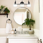 WINSHEN Modern 3-Lights Black Vanity Light Fixtures Farmhouse Metal Bathroom Lighting with Seeded Globe Glass for Hallway Kitchen Over Mirror Bedroom