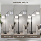 Fansdrick Floor lamp with Remote, 3 Light Arc Floor Lamps for Living Room, 2400LM Tall Standing Floor Lamps with White Shades, 80" Large Floor Lamp for Bedroom, Office
