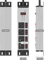 CCCEI Heavy Duty Surge Protector Power Strip 20 Amp Individual Switches. 10FT 12 Gauge Extension Cord with Multiple Outlets. Kitchen, Garage, Shop, Industrial Wall Mount Electric Extender, Grey.