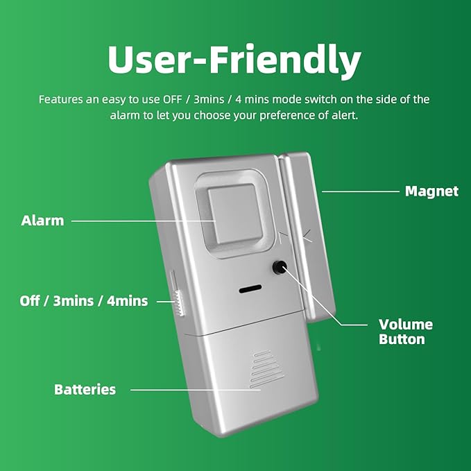 Freezer Door Alarm 2 Pack, Refrigerator Door Alarm When Left Open, Close Door Reminder, with 60/120/180/240 Seconds Delay Alert, Low/Loud 80 to 120 dB (Pure White)