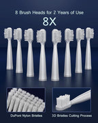 AJELU High Vibration Sonic Electric Toothbrush for Adults with 2 Minutes Smart Timer, Fast Charge Lasts Long, 5 Optional Modes, 8 Replacement Brush Heads Ultra Whitening, White