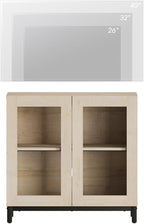 WAMPAT Modern TV Stand with Glass Doors for 32-40 inch TVs, Entertainment Center Console with Adjustable Shelves and Metal Base for Living Room, Bedroom, Light Oak