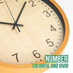 bakbrand Kids Wall Clock Silent Non-Ticking Childrens Clock Round Decorative Wall Clocks for Classroom, School, Office, Bedroom, Living Room, Kitchen (Light Wood Grain, 12 inch)